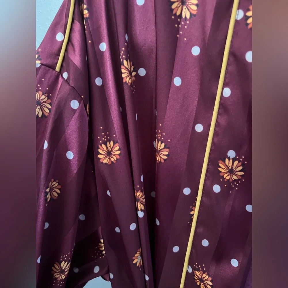 New FREE PEOPLE Women's Pajama Party Holiday Robe - Wine Combo Size Large - Picture 5 of 11
